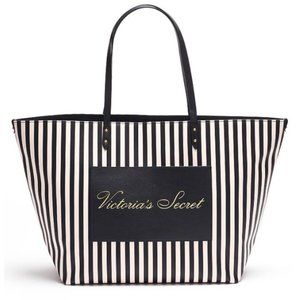 Victoria Secret tote canvas striped white / black shoulder bag
